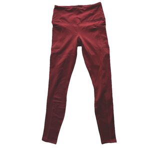 90 Degree by Reflex Leggings Women's S Terracotta Red Fleece Lined Pockets NWOT